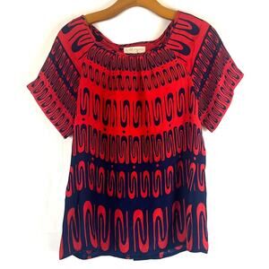 Beautiful red and blue printed silk blouse from Britt Ryan size small.